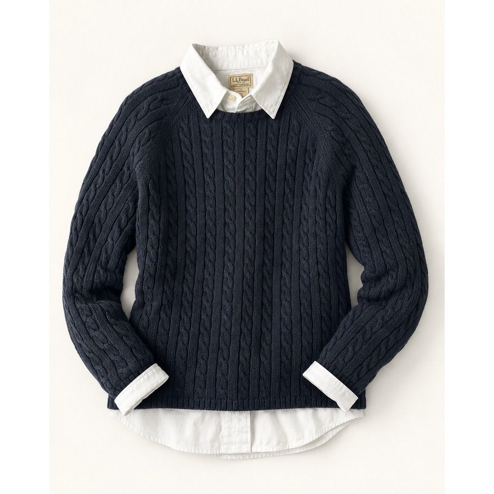 VNTG LL Bean Cable Knit Sweater Women XXL Navy Blue Chunky Fisherman Old Money